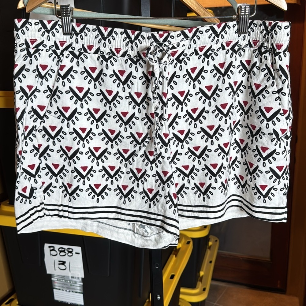 LOFT Linen Blend Geometric Print Pull On Shorts Large Coastal Summer - Picture 5 of 10